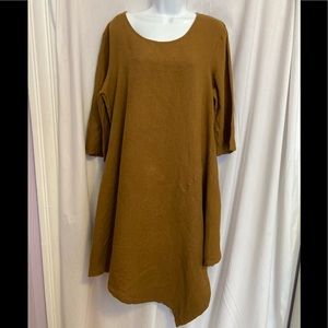 Br Yn Walker Dress chestnut Brown 100% Linen USA Asymmetrical